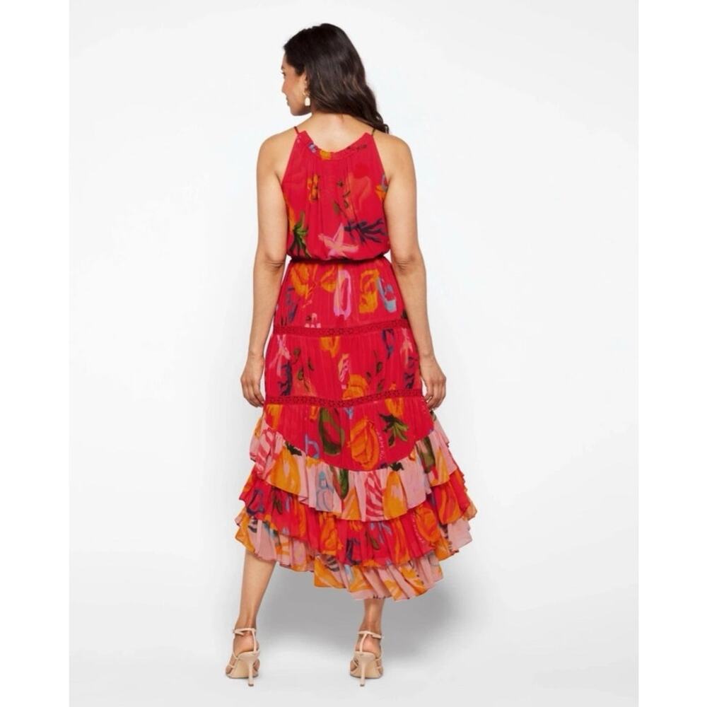 Farm Rio Mixed Fruits Ocean Maxi Dress Tiered Beaded Tassel Tropical Resort XL - Picture 5 of 16